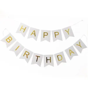 White & Gold Birthday Banner