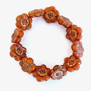 Wild Rose Czech glass beads - Orange with Gold Wash
