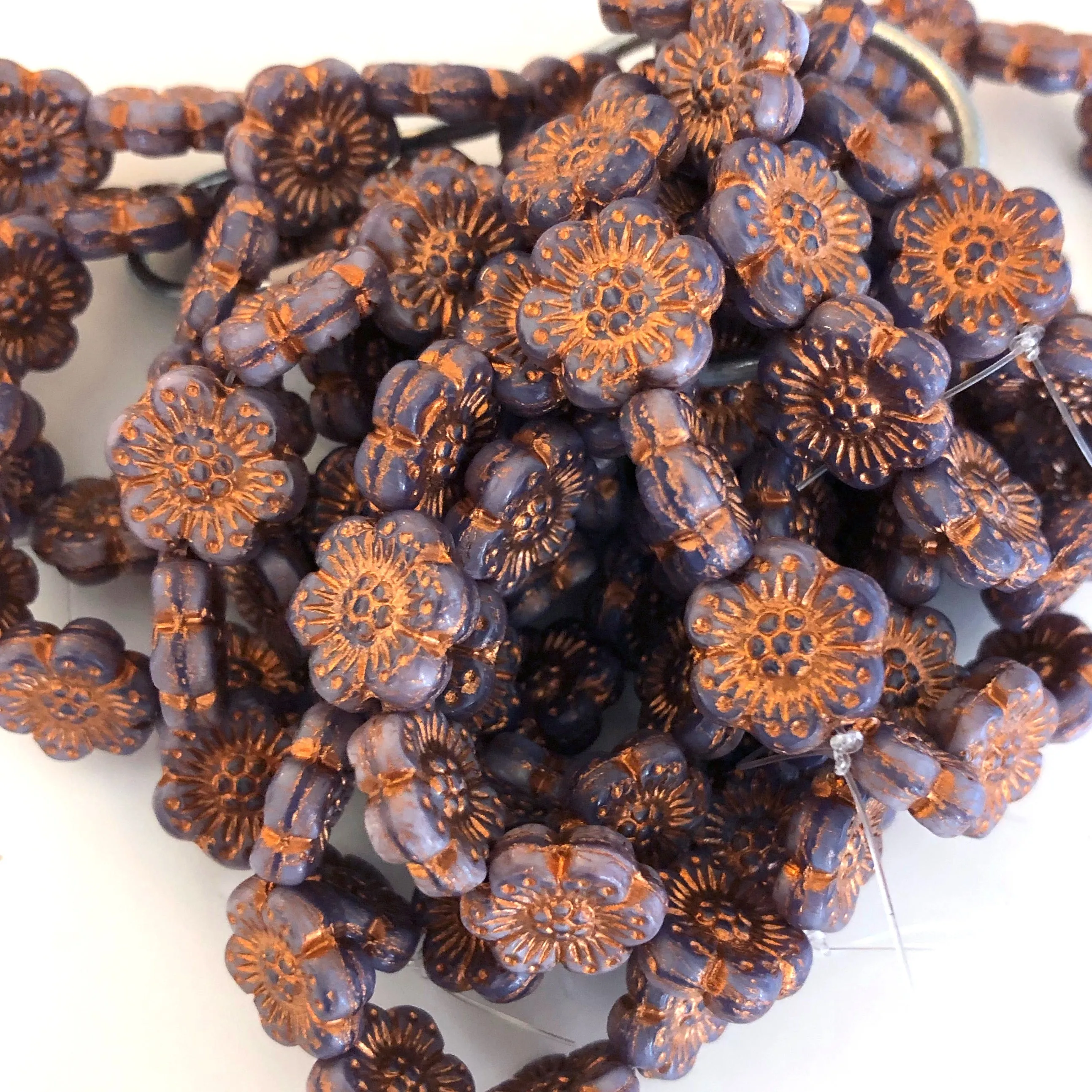 Wild Rose Czech glass beads - Pink with Silver Wash