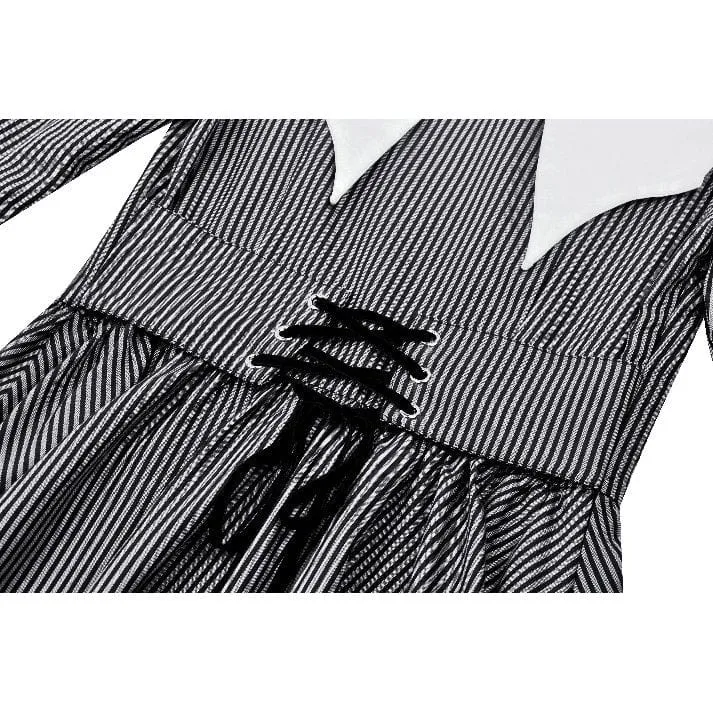 Women's Gothic Lolita Bat Striped Short Dress Gray White