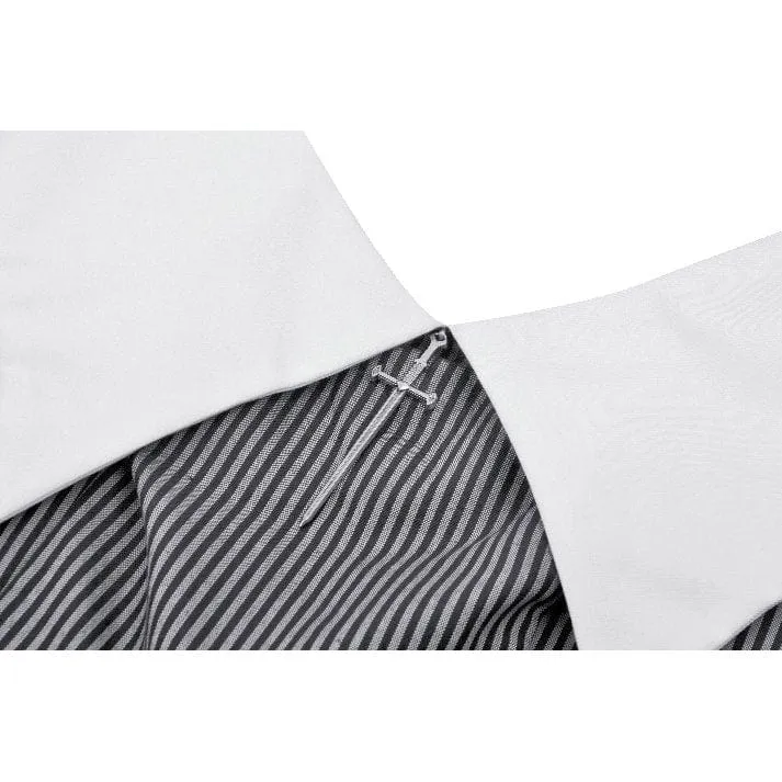 Women's Gothic Lolita Bat Striped Short Dress Gray White