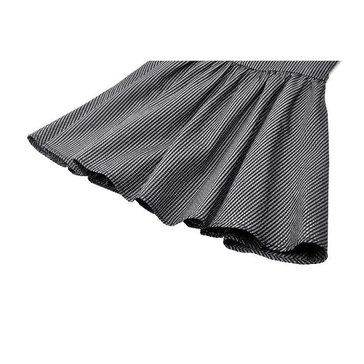 Women's Gothic Lolita Bat Striped Short Dress Gray White