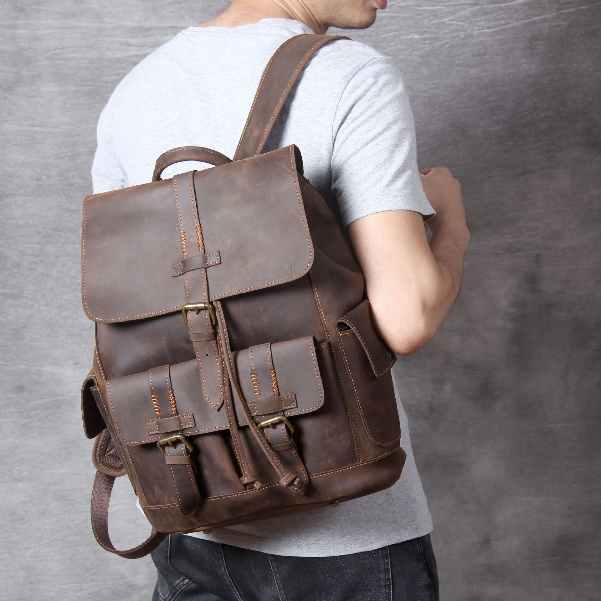 YAAGLE High Quality Genuine Leather Outdoor Backpack YG1112