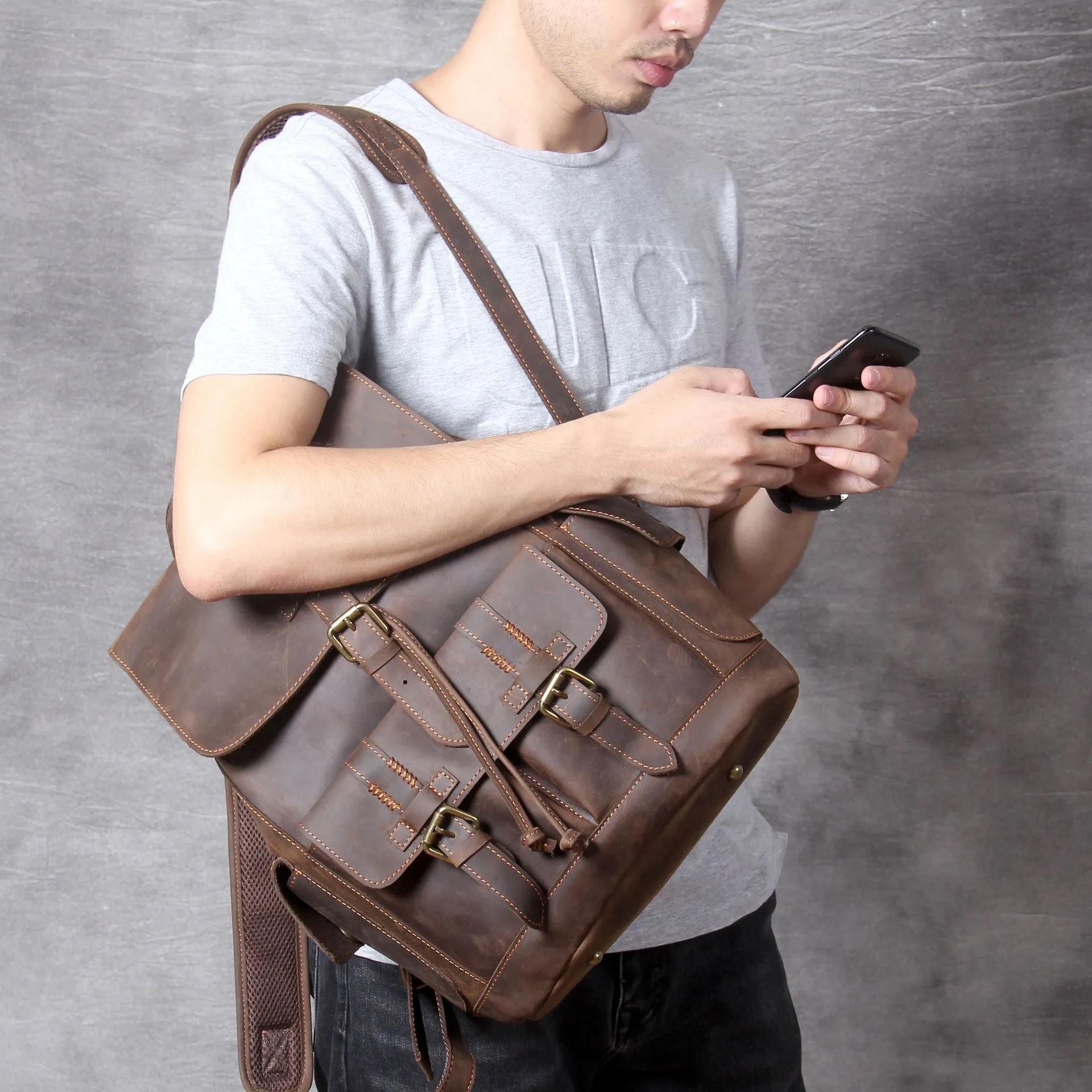 YAAGLE High Quality Genuine Leather Outdoor Backpack YG1112