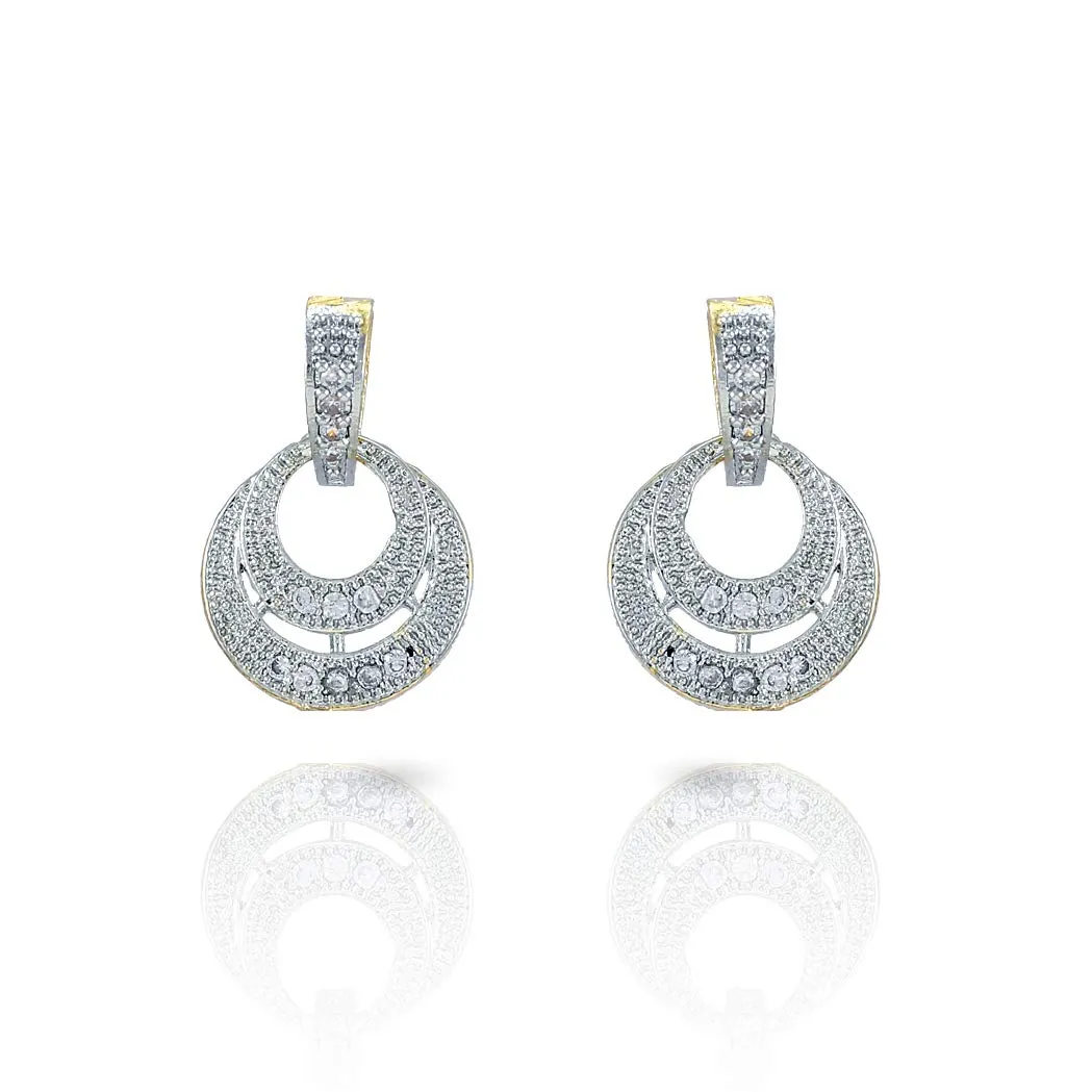 Yellow Chimes Sparkling AD/American Diamond Latest Fashion Big Circle Shaped Dual Tone Jewellery Pendant Set with Earrings For Women & Girls